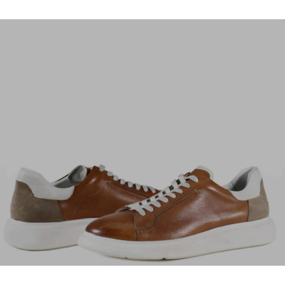 Tan White & Taupe Leather Sneakers